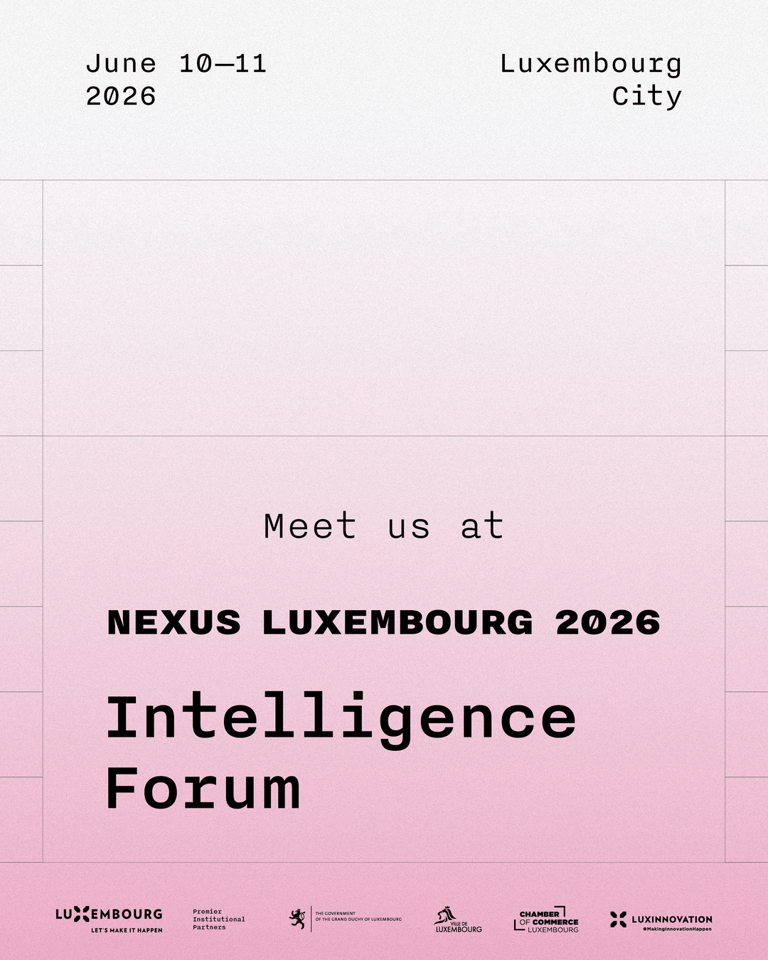 Intelligence Forum exhibitor announcement visual, pink gradient