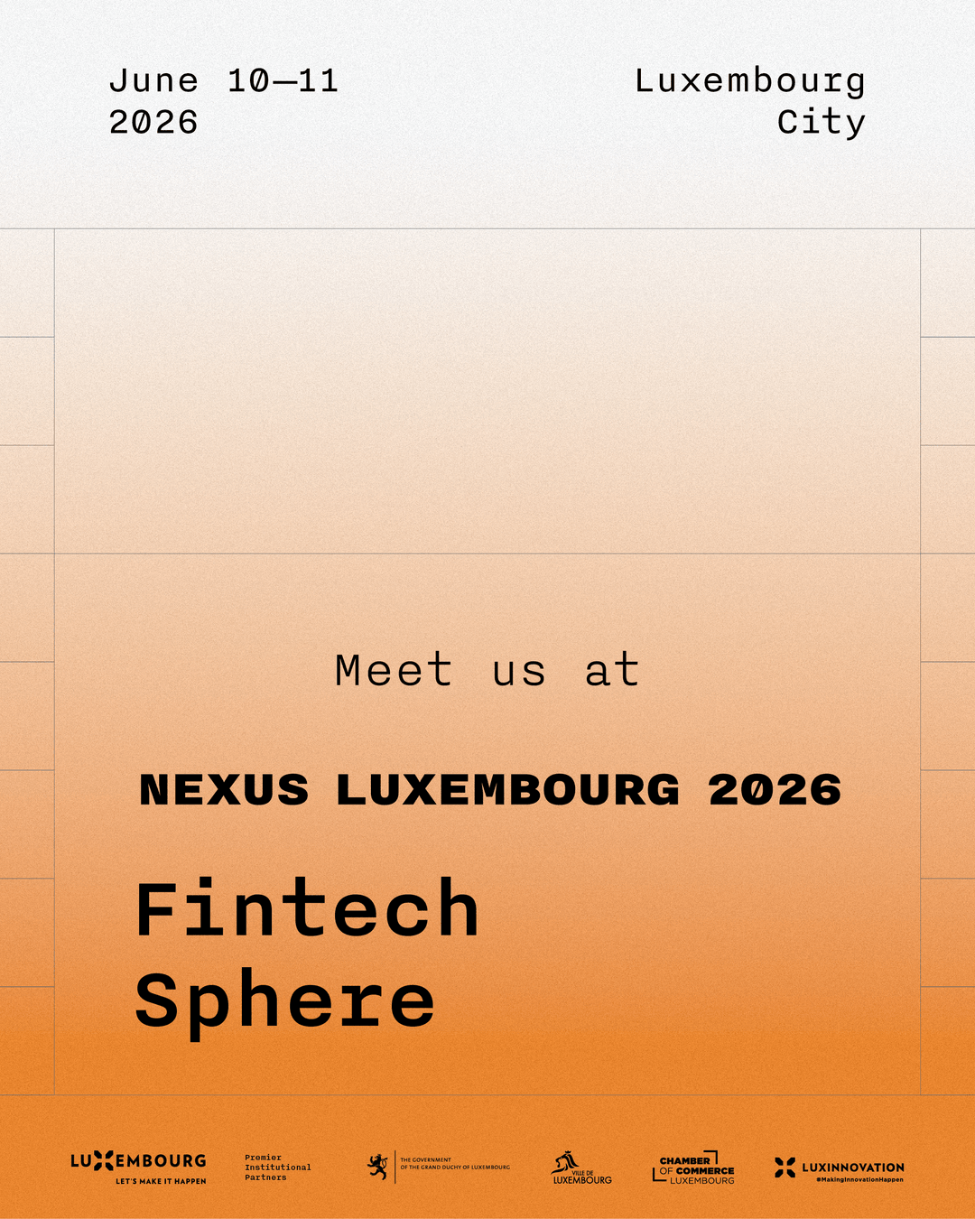 Fintech Sphere exhibitor announcement visual, orange gradient