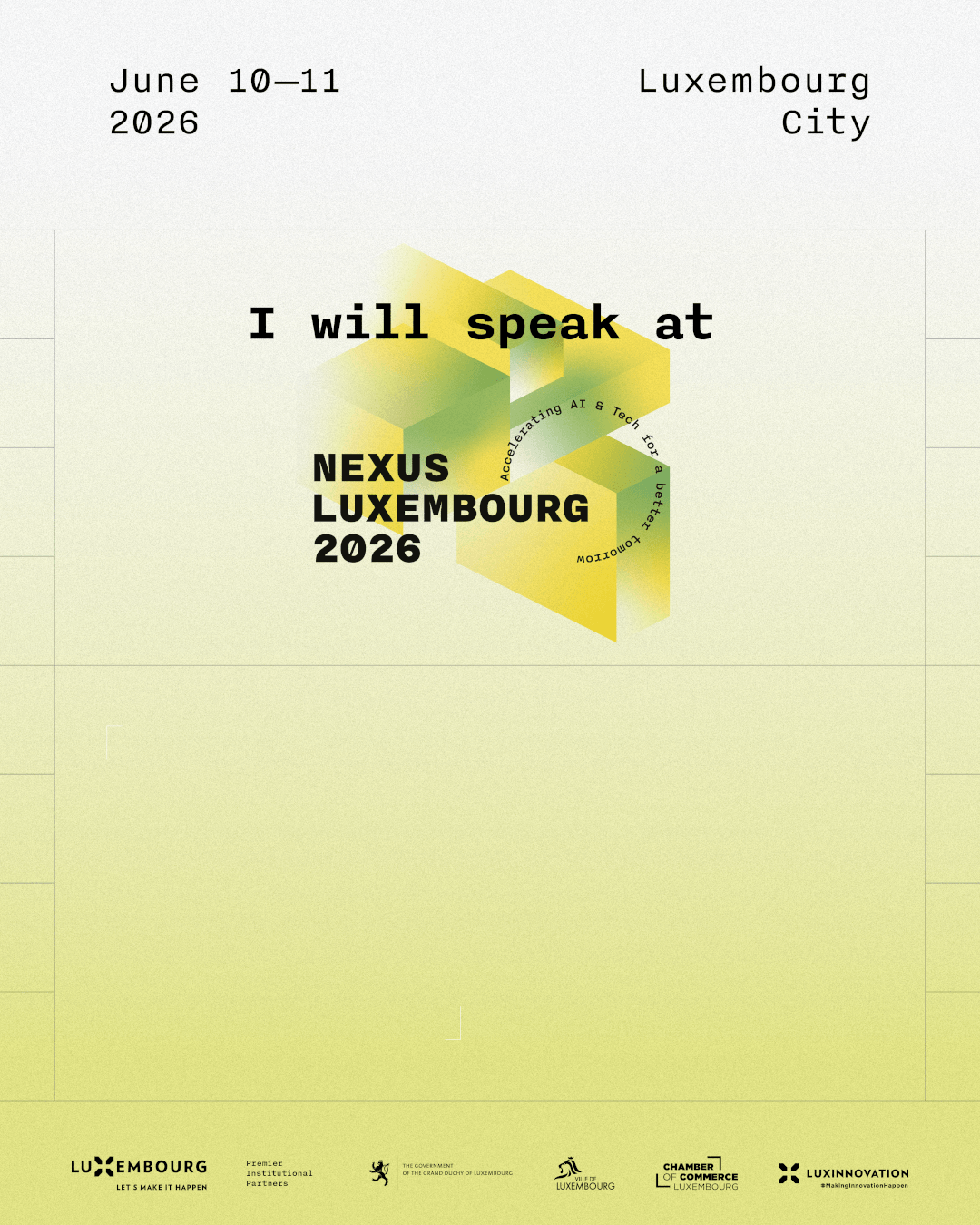 Ready-to-share &lsquo;I will speak at Nexus Luxembourg 2026&rsquo; announcement banner